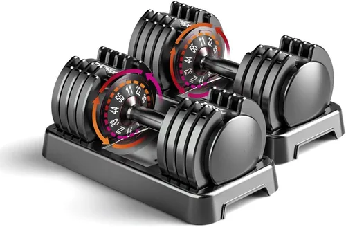 Juego de mancuernas ajustables de 25/55 libras, mancuernas con mango de metal antideslizante para ejercicio y fitness, ajuste rápido de peso para