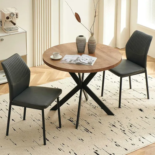 Miniatura 15 de Juego de 2 sillas de comedor modernas, de piel sintética, cómodas, tapizadas, para comedor, cocina, con patas de metal negro para sala de estar