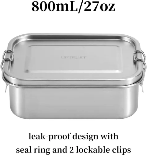 Miniatura 5 de UPTRUST Lonchera de Acero Inoxidable, 800ML/27oz, Cajas Bento de Metal con Clips Bloqueables, Incluye Divisor Ajustable, Lonchera de Metal