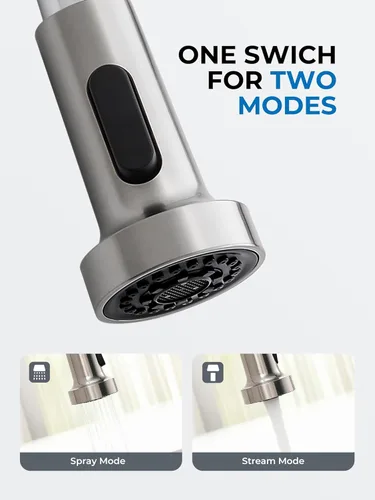Miniatura 5 de WEWE Grifo de fregadero de cocina, grifos de cocina con rociador desplegable de acero inoxidable de una sola manija un solo agujero níquel cepillado