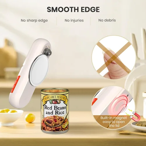 Miniatura 4 de miadore Abrelatas eléctrico para cocina, abrelatas automático recargable con hoja inclinada extraíble, operación de un solo toque, borde liso, imán