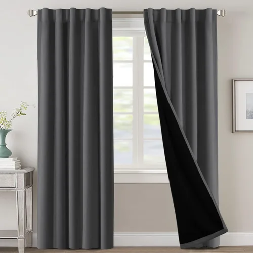 Miniatura 94 de H.VERSAILTEX Cortinas 100% opacas para dormitorio con forro negro, cortinas de oscurecimiento de habitación completa, con aislamiento térmico