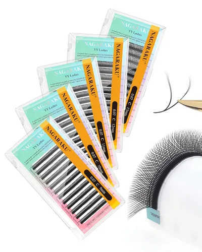 Miniatura 82 de Suministros de extensiones de pestañas NAGARAKU yy, pestañas falsas 0.05mm rizado D, bandeja mixta 8-12mm, prefabricadas 4D, abanico fácil, volumen