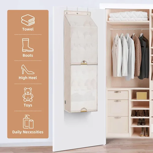 Miniatura 4 de STORAGE MANIAC Organizador de zapatos para colgar sobre la puerta con cortina, resistente al polvo, organizador de zapatos grande y profundo