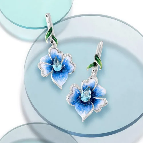 Miniatura 4 de Santuzza Pendientes de plata de ley con piedras preciosas esmaltadas