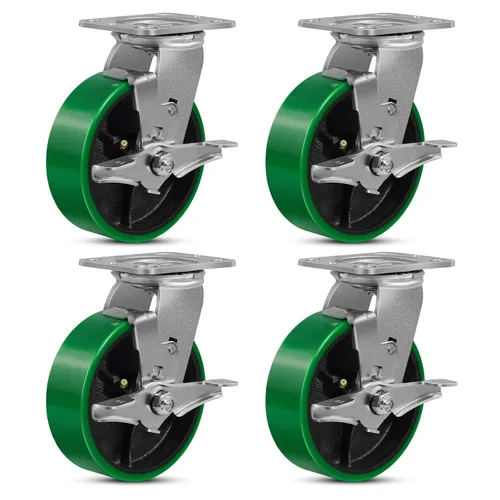Miniatura 49 de Ruedas giratorias, ruedas industriales de 4 pulgadas resistentes, poliuretano en rueda de acero, ruedas giratorias de placa superior