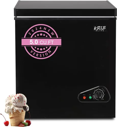 KRIB BLING Congelador de pecho, termostato ajustable, congeladores compactos con cesta de almacenamiento extraíble para casa, cocina, garaje, Negro