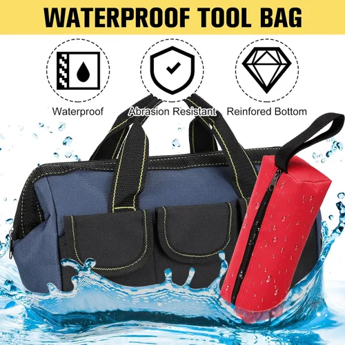 Miniatura 4 de Sanwuta 9 bolsas de herramientas para hombres, 3 bolsas de herramientas de boca ancha resistentes y 6 bolsas pequeñas impermeables