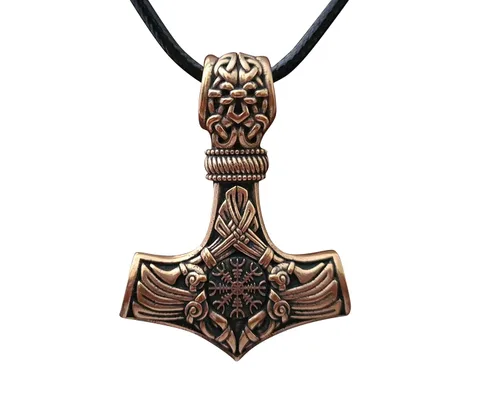 Viking Thors Hammer Necklace Pendant - Vegvisir Aegishjalmur Helm of Awe Raven Huginn Muninn Pendant Necklace Amulet Talisman - Thor Necklace -