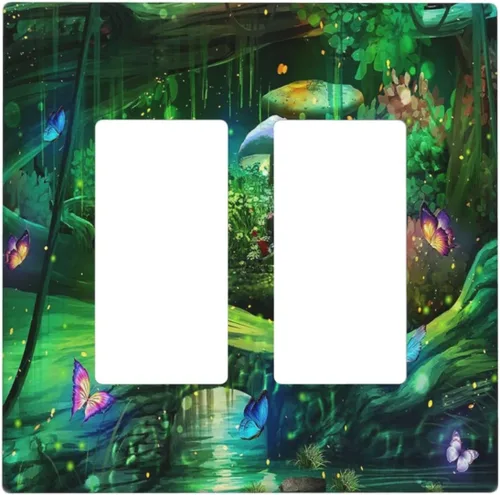 Miniatura 18 de Cubiertas Decorativas para Placas de Interruptor Bosque Primavera Hada Encantada País de las Maravillas Suelo Verde 2 Gang Cubierta de Interruptor