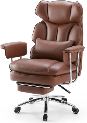 Miniatura 10 de OLIXIS Silla de escritorio para oficina en casa, cómoda con reposapiés, soporte ergonómico de cuero sintético grande y alto, ruedas giratorias