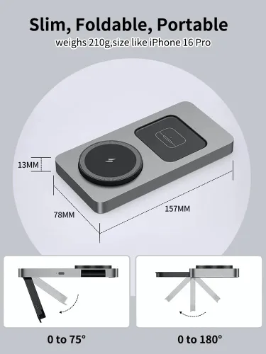 Miniatura 7 de Estación de carga inalámbrica plegable 3 en 1 para iPhone, Apple Watch, AirPods, marco de aleación de aluminio, carga rápida de 15 W, soporte Gris