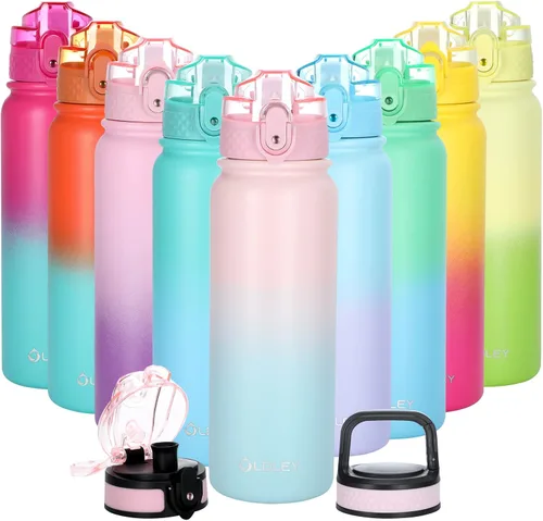 Miniatura 24 de Oldley Botella de Agua Aislada con Pajilla de 20oz, Botellas de Agua de Acero Inoxidable con 3 Tapas, Aislamiento al Vacío de Doble Pared Térmica