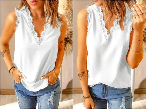 Miniatura 4 de lime flare Camiseta sin mangas sexy de verano con ribete de encaje