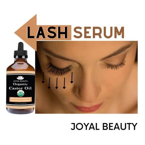 Miniatura 2 de JOYAL BEAUTY Aceite de ricino orgánico certificado por USDA (4 onzas). Botella de vidrio 100% puro prensado en frío sin hexano sin refinar. Pestañas