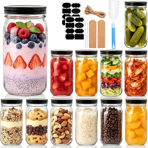 Miniatura 10 de QAPPDA Frascos Mason, Tarros de Vidrio Con Tapas de 8 oz, Tarros de Conservas Para Encurtidos y Almacenamiento de Cocina, Tarros de Especias de Boca