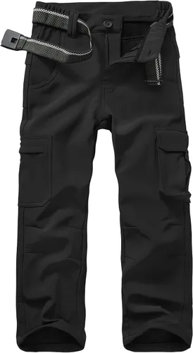 linlon Pantalones cargo de senderismo para niños y jóvenes, impermeables, con forro polar suave y forro polar, pantalones de nieve aislados, Nieve