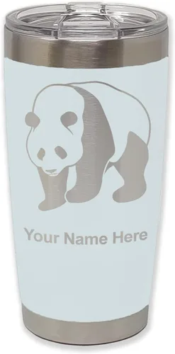 Miniatura 17 de LaserGram Vaso aislado al vacío de 20 onzas, oso panda, grabado personalizado incluido (negro)