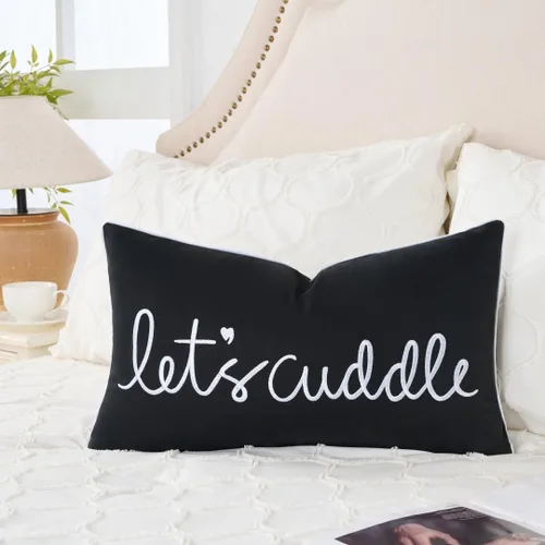 Miniatura 16 de Sanmetex - Funda de almohada lumbar decorativa para abrazarnos de 12x20 pulgadas, funda de almohada rectangular bordada en gris para cama, Blanco