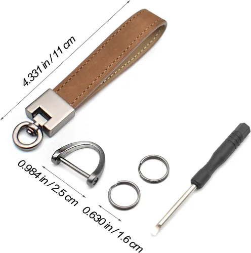Miniatura 6 de MECHCOS Llaveros de cuero genuino para llaves de automóvil para hombres y mujeres con anillo en D, destornillador, llaveros y giro giratorio de 360