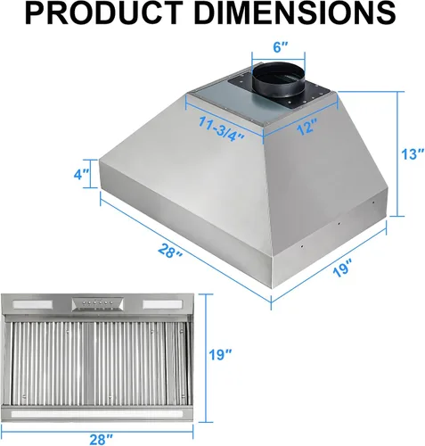Miniatura 2 de Akicon Inserto de campana extractora de 30 pulgadas con sensor de calentador, campana de ventilación de cocina integrada de 600 CFM con 4
