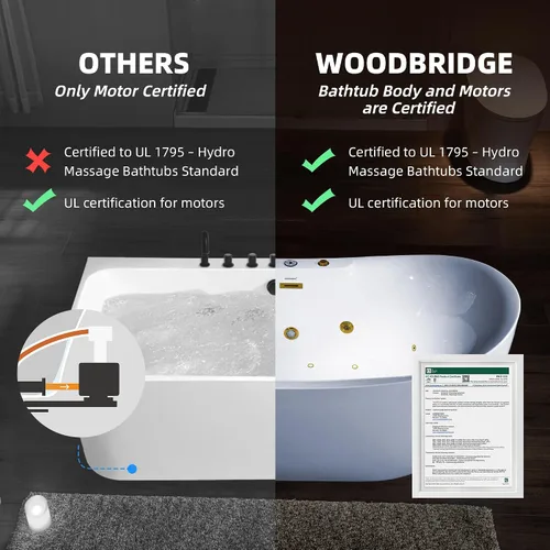 Miniatura 19 de WOODBRIDGE Bañera combinada de hidromasaje y baño de aire calentado de remojo de 72" x 35-3/8" con soplador de aire de velocidad ajustable y panel