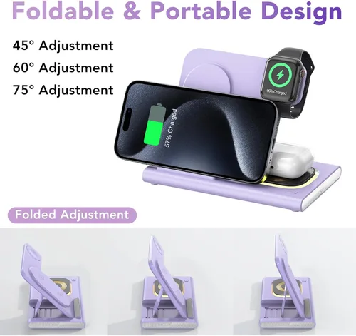Miniatura 37 de Estación de carga 3 en 1 para iPhone 17 - Cargador inalámbrico para productos Apple para iPhone 17 16 15 14 13 12 11 Pro Max - Estación de carga Azul