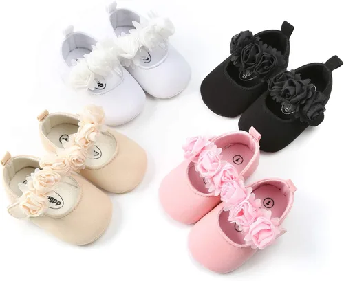 Miniatura 3 de myppgg Zapatos planos Mary Jane para bebé niña, con lazo brillante, vestido de princesa, zapatos de cuna antideslizantes para niños pequeños que