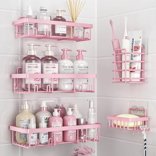 Miniatura 22 de Liuoud Juego de 5 Organizadores de Ducha Adhesivos para Pared, Estante para Interior de Ducha, Cesta de Almacenamiento de Baño Inoxidable Resistente