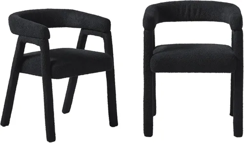 Miniatura 10 de Walker Edison Ezra - Silla de comedor moderna con respaldo curvado y tapicería Boucle, color negro (juego de 2)