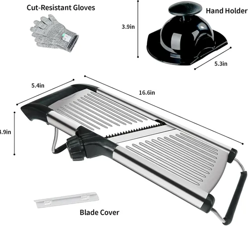 Miniatura 5 de Cortador de mandolina de alimentos, cortador de mandolina ajustable para cocina, picador de verduras de mandolina de acero inoxidable para Negro