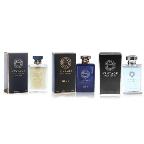 Miniatura 5 de Vintage Pour Homme Colección de colonia para hombre (azul+Pour Homme+Oud Noir), Eau de Parfum Natural Spray – Woody Fresh Scents – Set de regalo