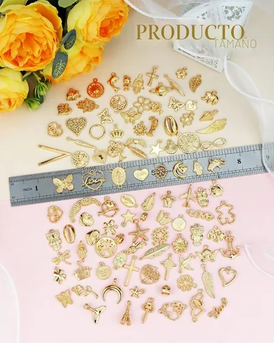 Miniatura 2 de 100 piezas al por mayor de lotes a granel para hacer joyas, dijes mezclados de aleación de oro KC dorado para collares, pulseras, fabricación