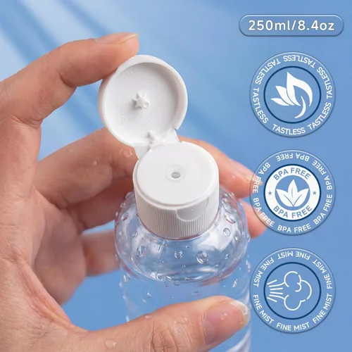Miniatura 5 de TRENDBOX Botellas transparentes de 8 oz/8.5 fl oz con tapa abatible, recipientes de viaje sin BPA para champús, lociones y aceites de masaje, Blanco