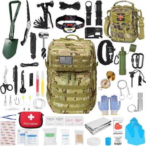Kit de primeros auxilios de supervivencia, 99 piezas, equipo de supervivencia profesional, mochila grande de senderismo con equipo de emergencia,