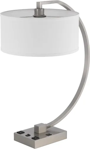 Miniatura 3 de Cal Lighting LA-8038DK Belfort - Lámpara de escritorio metálica con 2 tomas de corriente y 1 puerto de carga USB, acero cepillado
