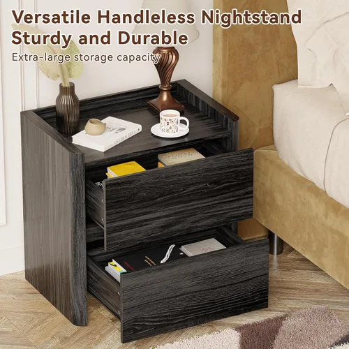 Miniatura 3 de Mesita de noche con 2 cajones de almacenamiento, mesa auxiliar moderna para dormitorio con asa recortada, mesitas de noche grandes para dormitorio
