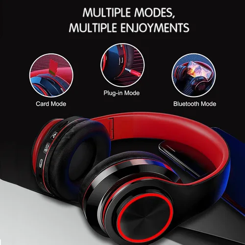 Miniatura 6 de Auriculares Bluetooth sobre la oreja, auriculares con luces LED y micrófono incorporado, ligeros, Bluetooth 5.0, auriculares HiFi estéreo
