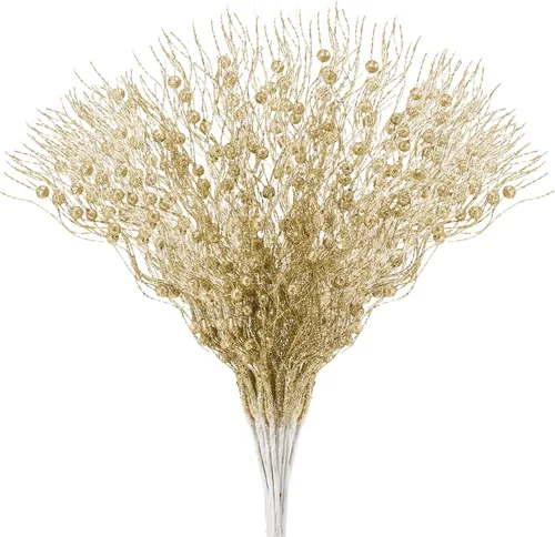 Miniatura 10 de Joyhalo Paquete de 24 púas y aerosoles para árbol de Navidad, decoraciones de relleno de árbol de Navidad, adornos de tallo de bayas con purpurina