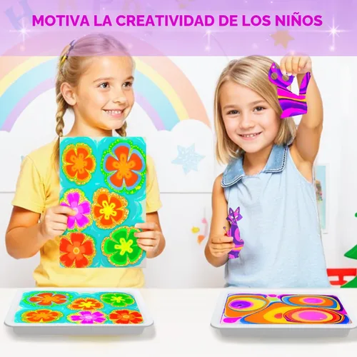 Miniatura 4 de MOMUSE Kit de arte de pintura de mármol para niños con bandejas dobles, toxicología pasada, kit de pintura de mármol de agua dorado metálico, kits