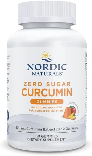 Nordic Naturals Gomitas de curcumina sin azúcar, mango - 60 gomitas - 200 mg de extracto de curcumina optimizado - Gran sabor - Apoyo antioxidante,