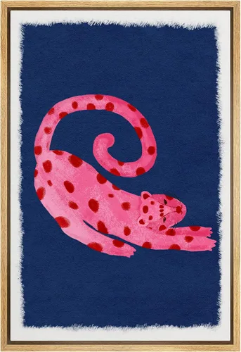 IDEA4WALL Lienzo enmarcado para pared, diseño de gato guepardo rosa intenso, retrato para decoración de habitación de niños, dormitorio de niñas,