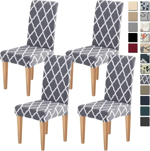 Miniatura 18 de Dioxide Fundas de Silla de Alto Estirar para Sillas de Comedor, Juego de Fundas de Silla de Comedor Lavables de 4, Fundas de Asiento de Silla