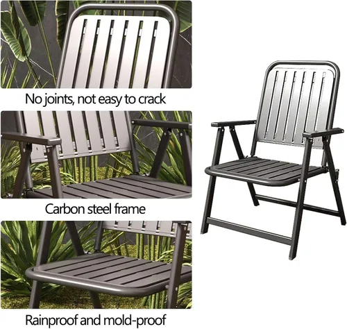 Miniatura 7 de Patio Folding Chair Set of 2, Foldable Patio Chairs with Armrests, Home Balcony Comfortable Camping Chairs for Outside, Lawn, Courtyard, Black