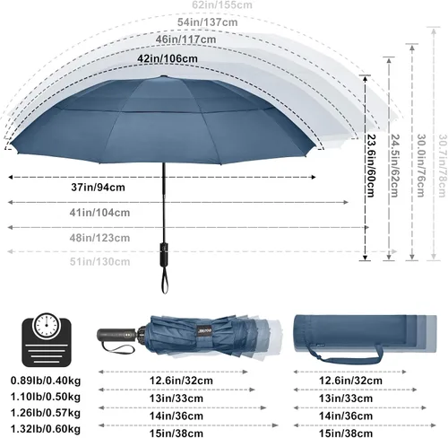 Miniatura 57 de G4Free Paraguas de golf grande de 42/46/54/62 pulgadas, paraguas compacto de viaje inverso, 10 varillas, resistente al viento para lluvia, doble