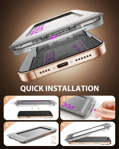 Miniatura 8 de PDDKISS Paquete de 2 protectores de pantalla de privacidad para iPhone 17 Pro Max de vidrio templado de 6.9 pulgadas + 2 protectores de lente