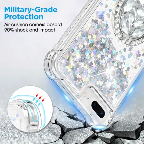 Miniatura 4 de Funda para iPhone 7 Plus/8 Plus, soporte de anillo con purpurina, funda protectora de TPU transparente a prueba de golpes, patrón de purpurina