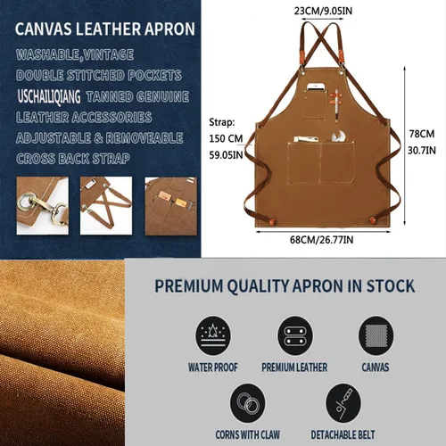 Miniatura 7 de Delantales para mujeres y hombres con bolsillos, 2 piezas, impermeable, para estilista, lino, barbacoa, herramienta de lona para adultos, delantal
