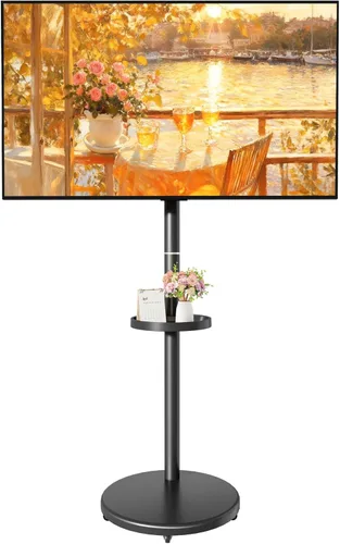 Soporte de TV móvil con ruedas y altura ajustable para TV de 13 a 43 pulgadas hasta 15 kg, de retrato a paisaje, carrito de TV con caja de