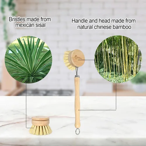 Miniatura 3 de Cepillo de bambú con mango – Cerda suave, cepillo vegetal no tóxico para alimentos, compostable y sostenible cepillo de cocina para platos, ollas